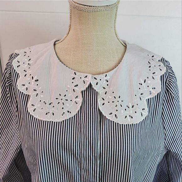 J.Crew Lace-Eyelet Collar Poplin Blouse Size L - Picture 3 of 12